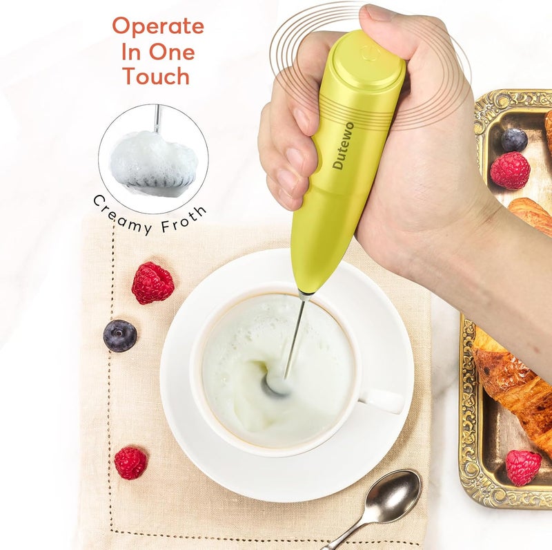 Dutewo Hand Mixer Milk Frother for Coffee - Frother Handheld Foam Maker for Lattes, Electric whisk Drink Mixer Mini Foamer for Cappuccino, Frappe, Matcha, Hot Chocolate, Yellow 394C - Image 3